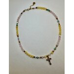 Collier chrétien avec une croix coloré, collier quartz rose et calcite jaune, eshop Influence Maryva