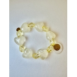 Bracelet avec des coeurs et perle en verre jaune, bracelet pour la fête des mères