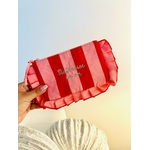 Pochette à rayures rose et rouge et volant, idée de cadeau à offrir à la maitresse