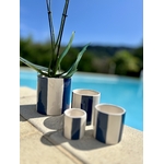 Lot de 4 Pots rayés bleu et blanc  en céramique cache pot pot à crayon pot de fleur