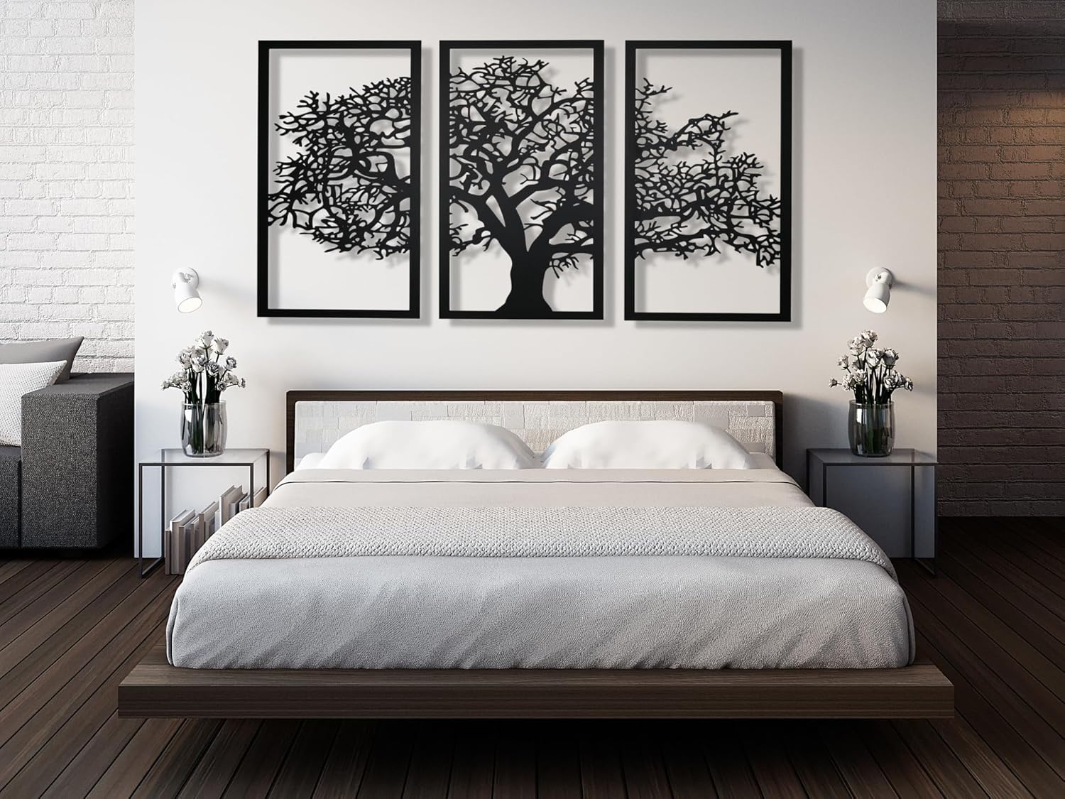Triptique Mural Ajouré Arbre De Vie 3D - Décoration Bois 80 Cm