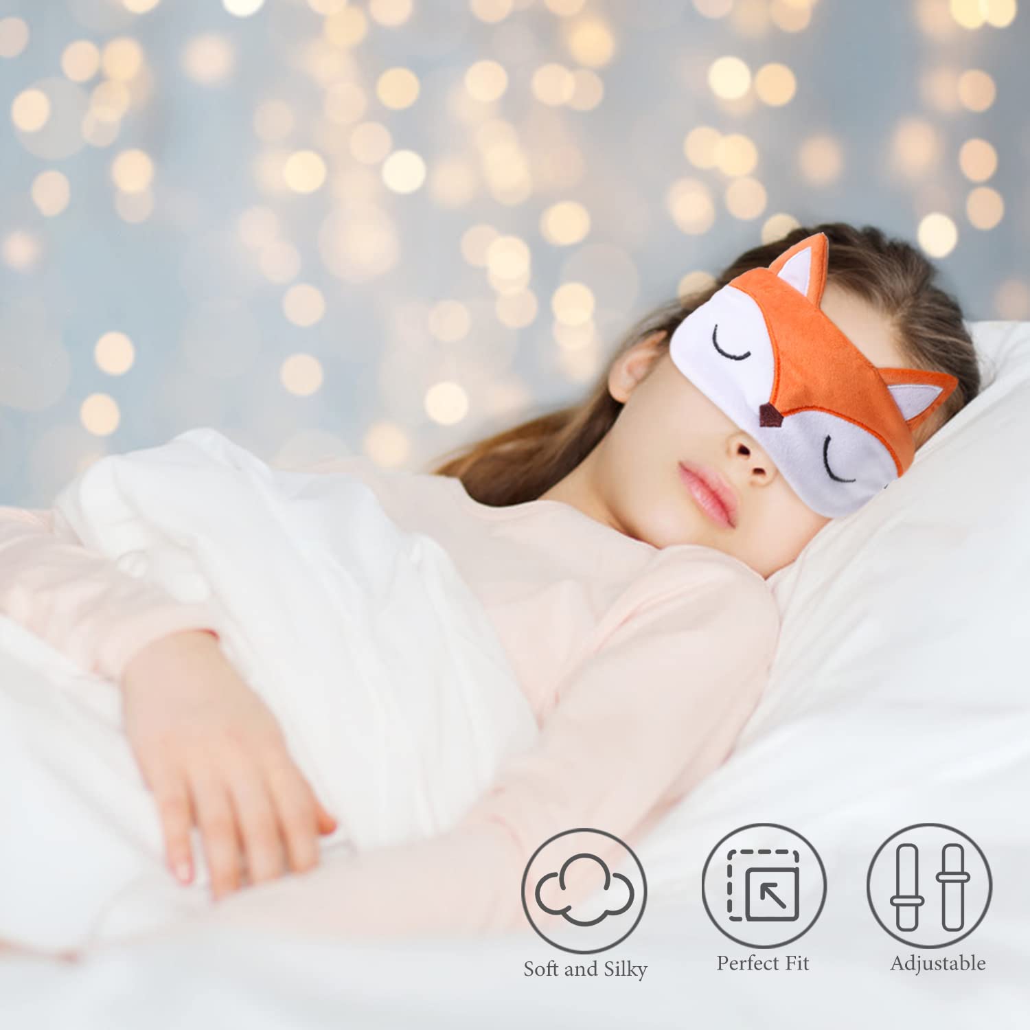 Femme Portant Hemiks Masque de Sommeil Enfant Dort Avec Tête Tournée - Caractéristiques Citées Au Coin