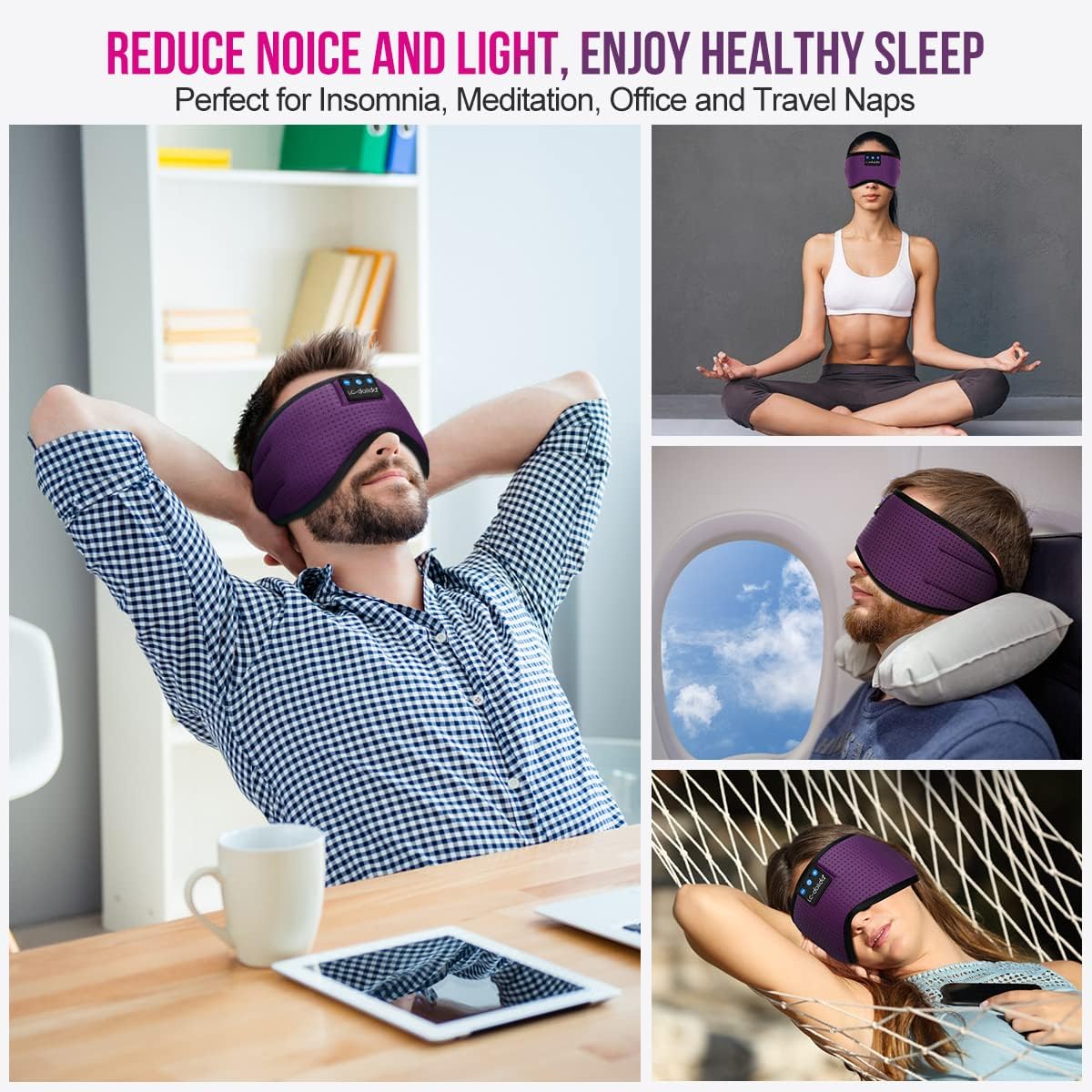 LC-Dolida Masque de Nuit Sonore Bluetooth - Blocage Du Bruit Et De La Lumière Pour Un Sommeil de Qualité