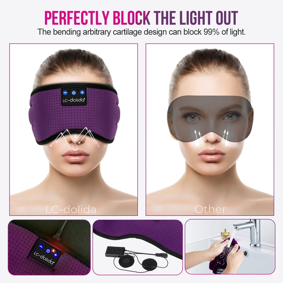 LC-Dolida Masque de Nuit Sonore Bluetooth - Blocage Parfait De La Lumière