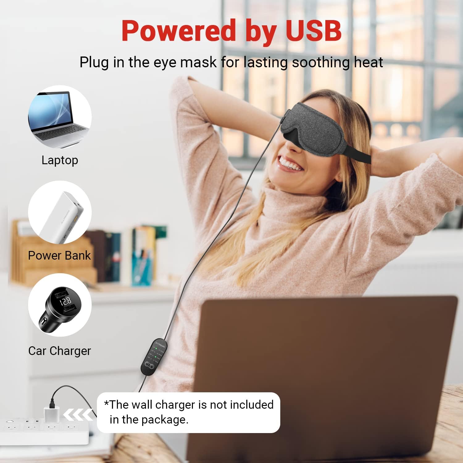 DR.PREPARE Masque Yeux Chauffant - Alimenté Par USB Placé Dans Le Masque Yeux Pour Une Chaleur Apaisante Durable