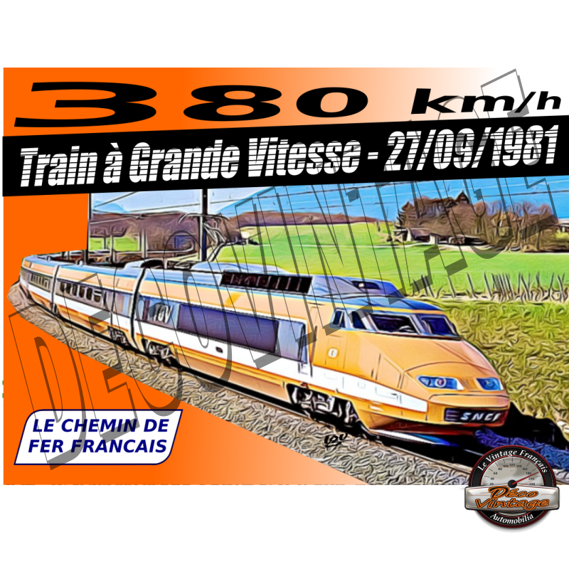 plaque métal train tgv rétro 30x40 cm