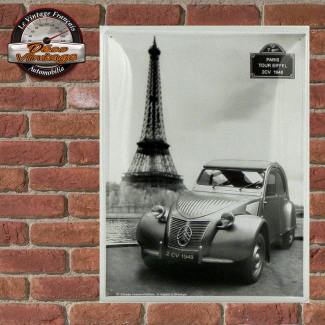 plaque vintage citroen 2cv tour eiffel