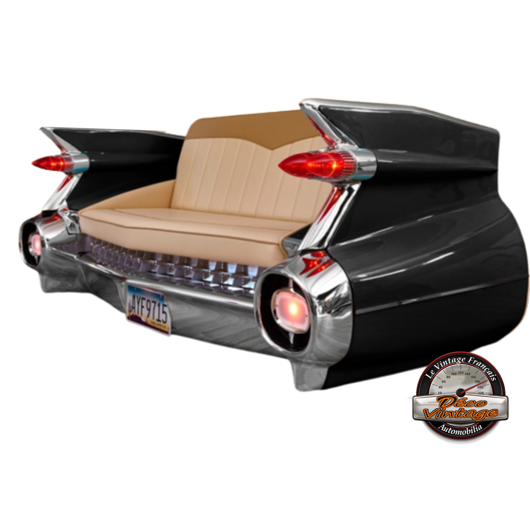 canapé voiture américaine Cadillac 1959 noir et crème