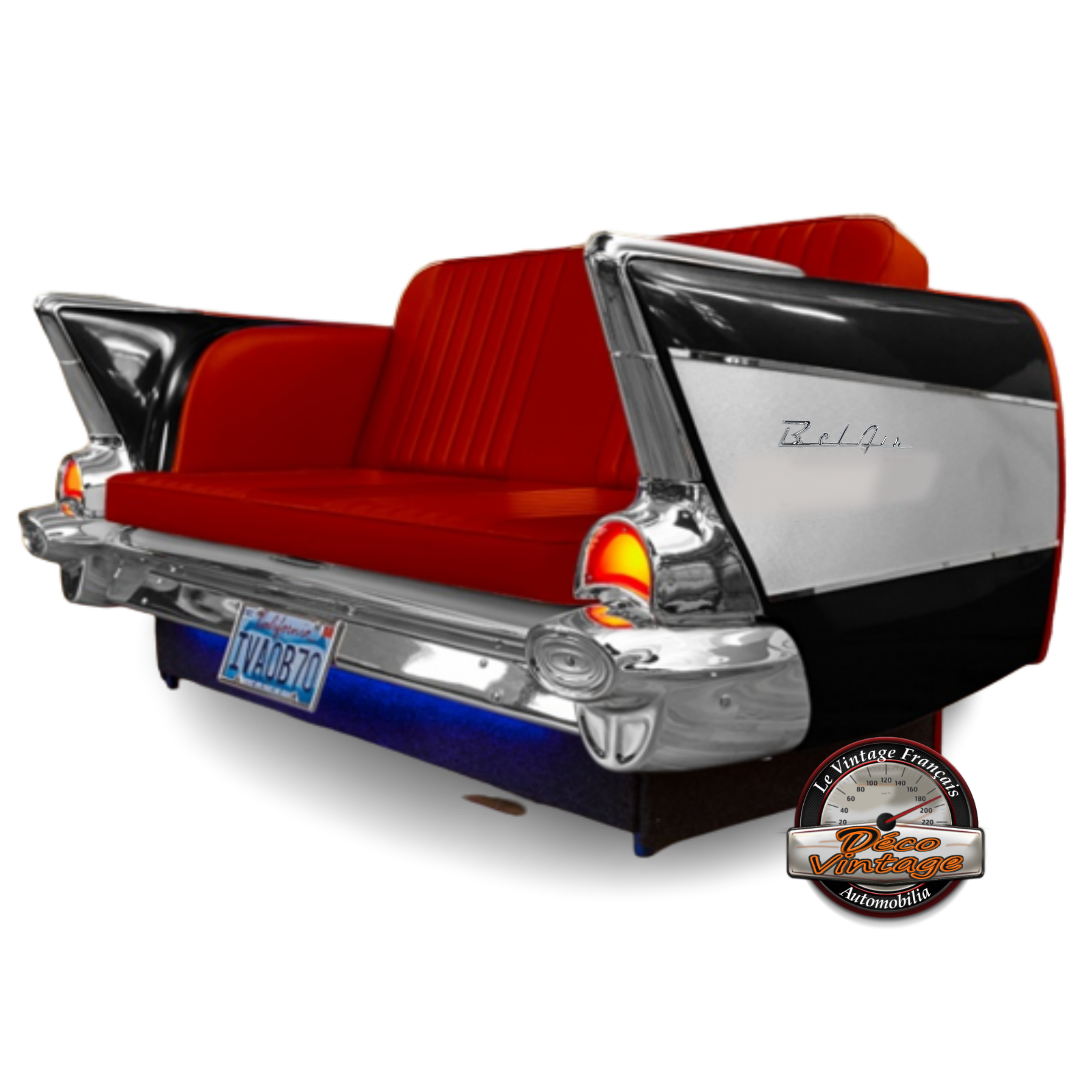 canapé voiture américaine Chevrolet vintage rouge et noir