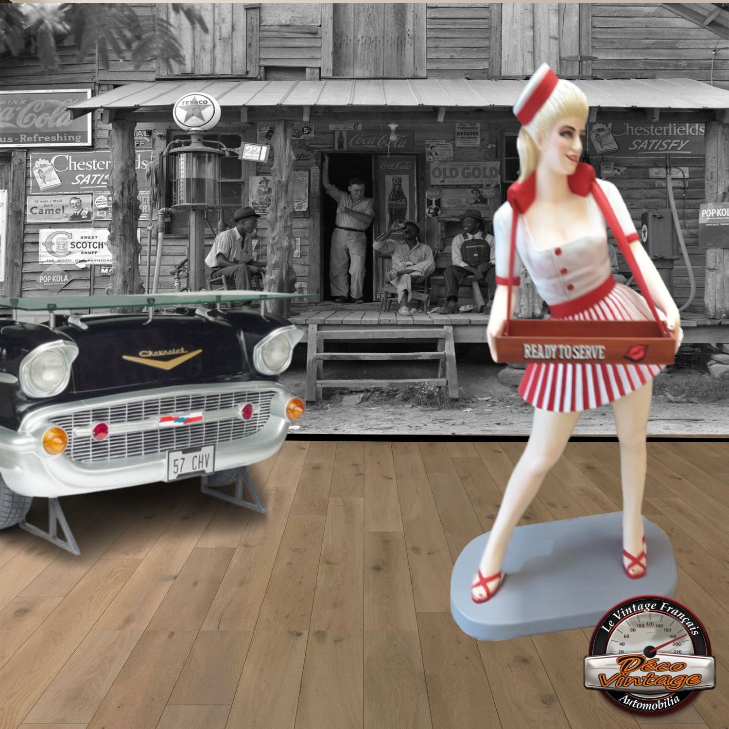 statue en resine pin-up serveuse avec plateau