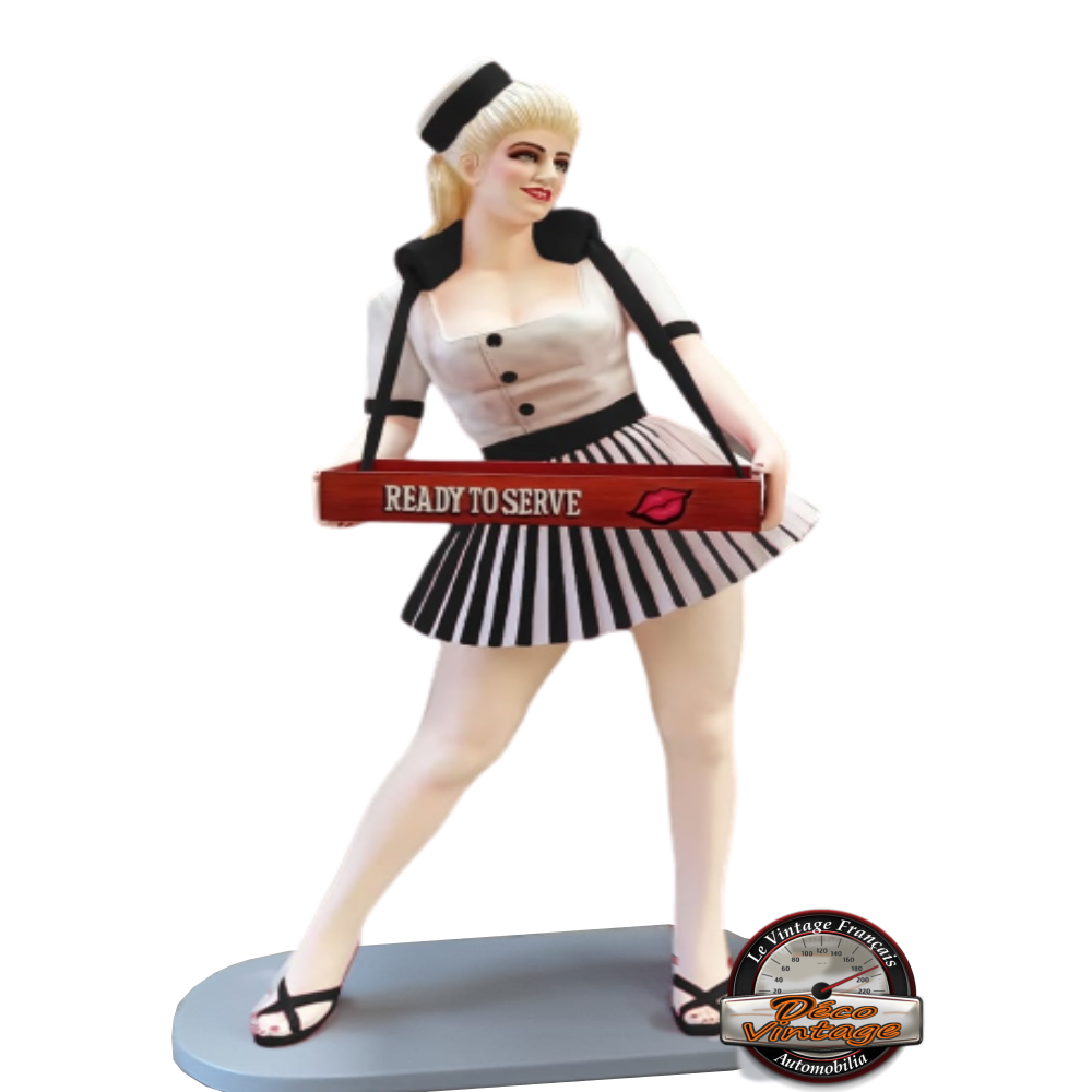 statue résine pin up serveuse vintage noir