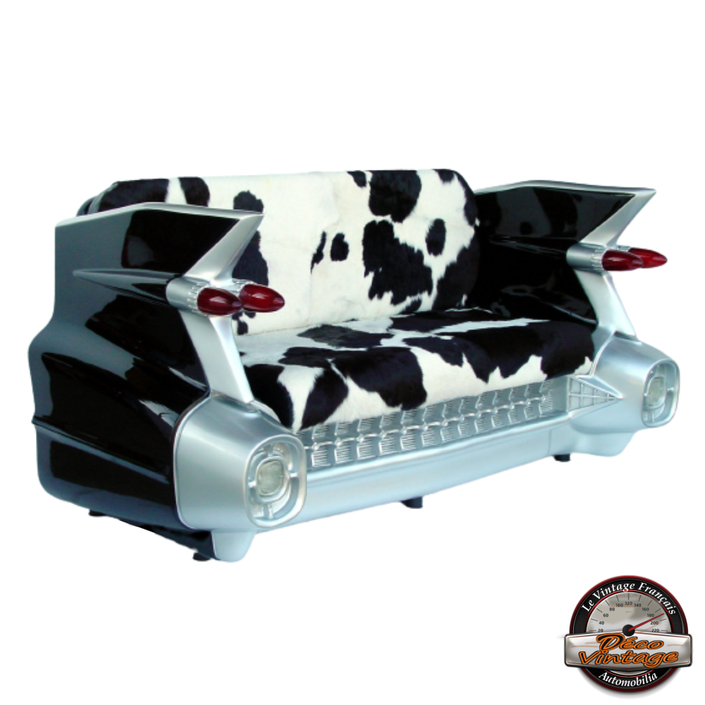 canapé cadillac noir et blanc vache vintage