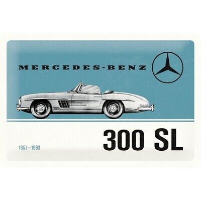 plaque metal vintage mercedes benz 300 sl blue 20 x 30 nostalgic art 22286