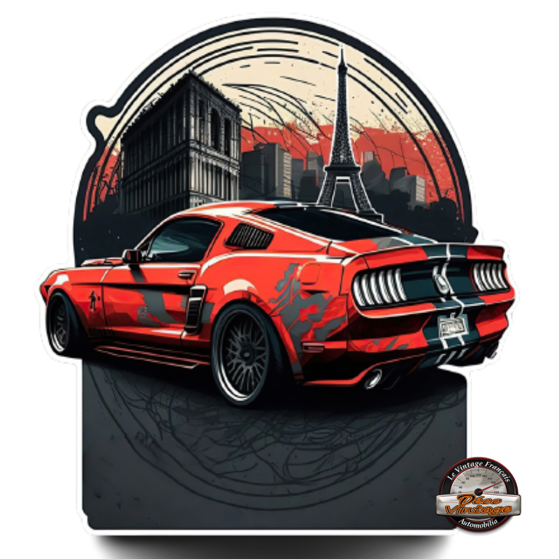 plaque découpée en relief ford mustang rouge tour eiffel paris