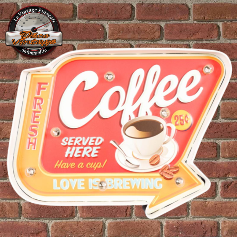 enseigne LED fresh coffee vintage déco américaine