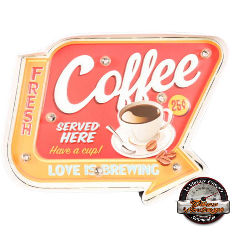 panneau lumineux led vintage fresh coffee served here