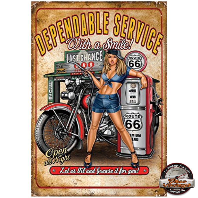 plaque déco vintage dependable service with a smile pin-up