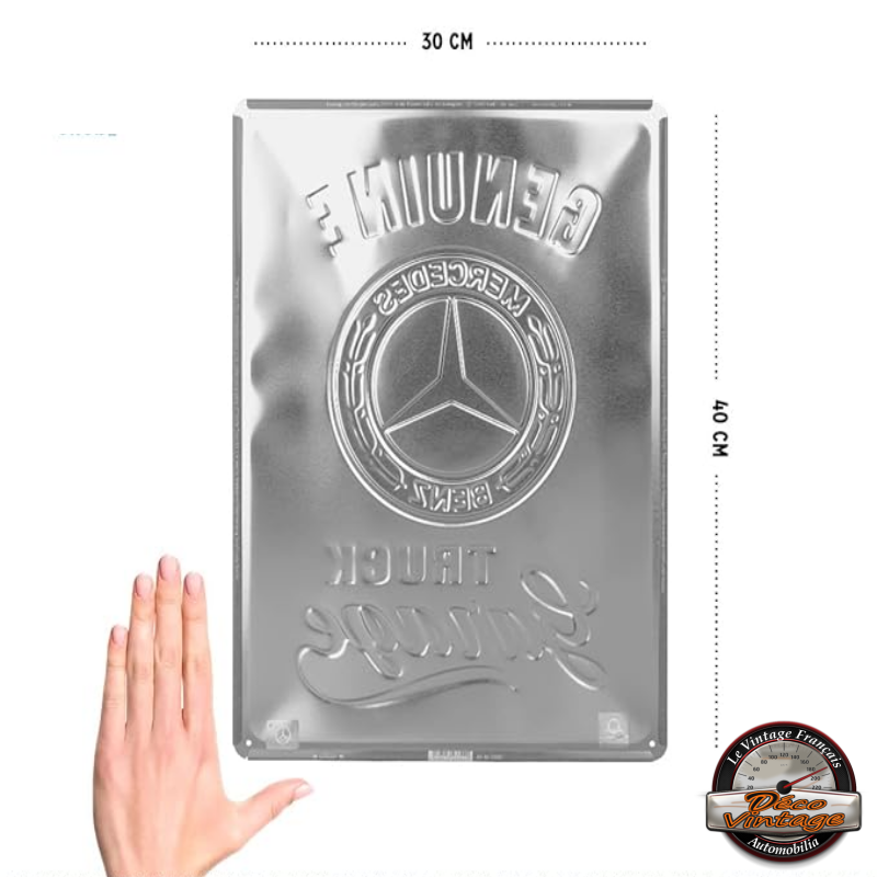 plaque métal embossée genuine mercedes trucks garage 30x40 cm