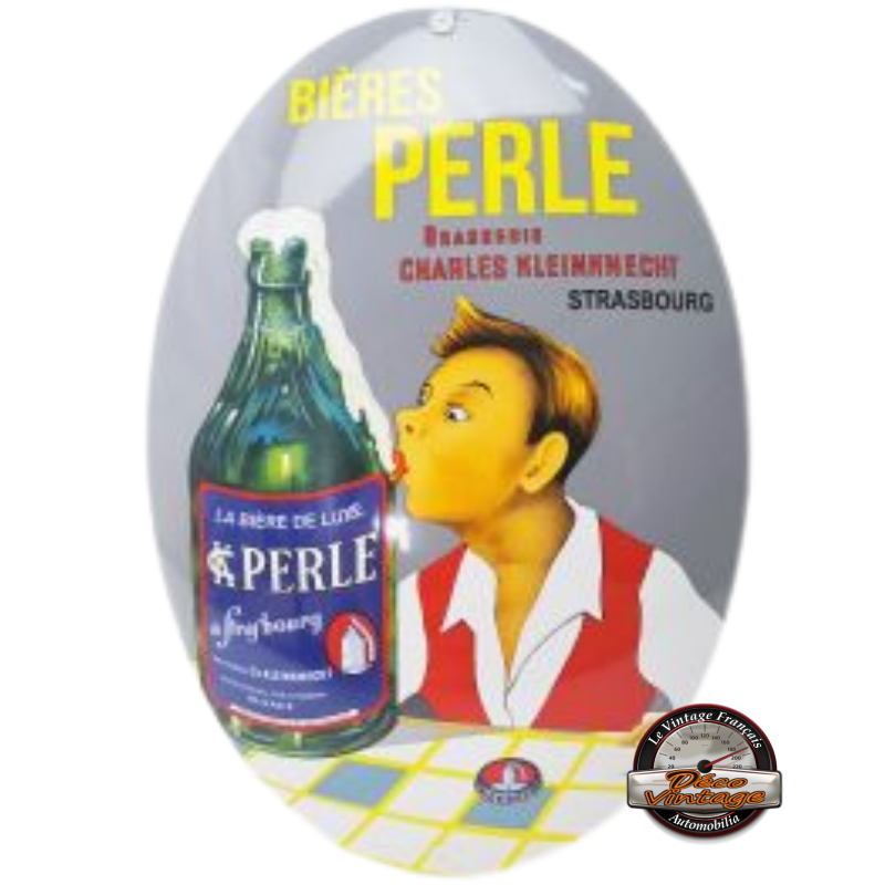 plaque émaillée bières Perle vintage 20x30 cm