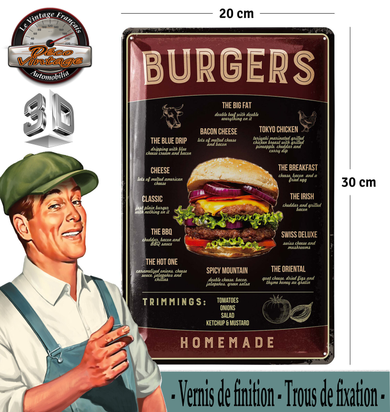 plaque vintage homemade burgers menues