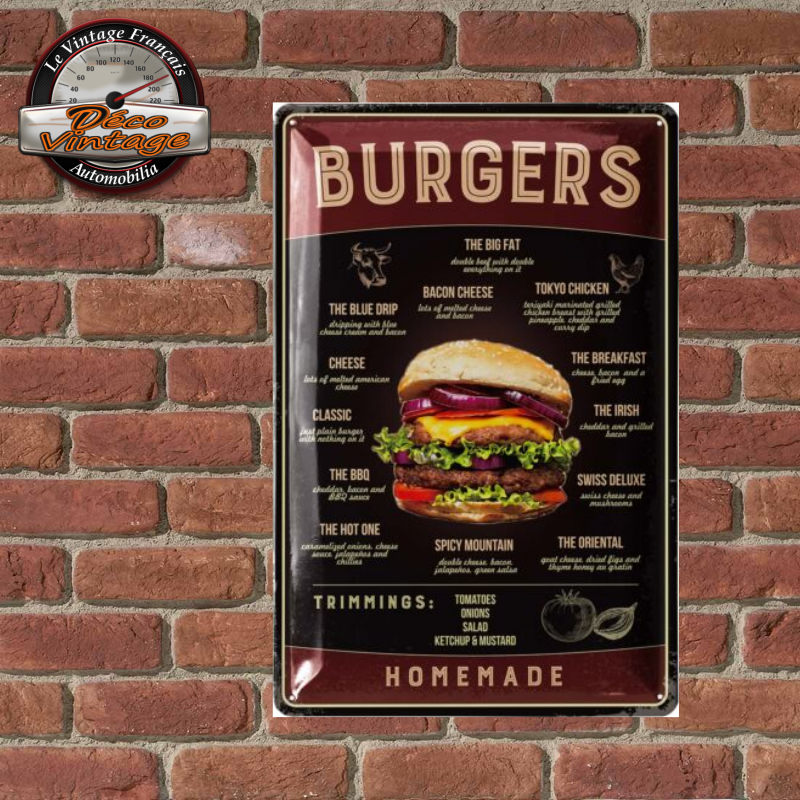 plaque métal vintage burgers 20x30cm