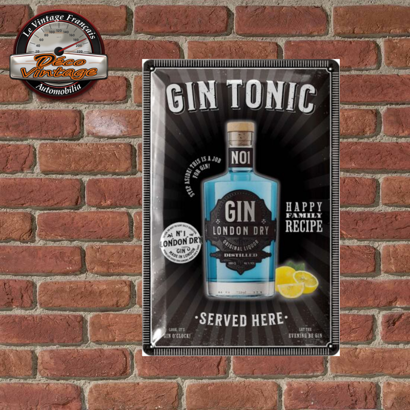 plaque métal gin tonic chic 20x30cm