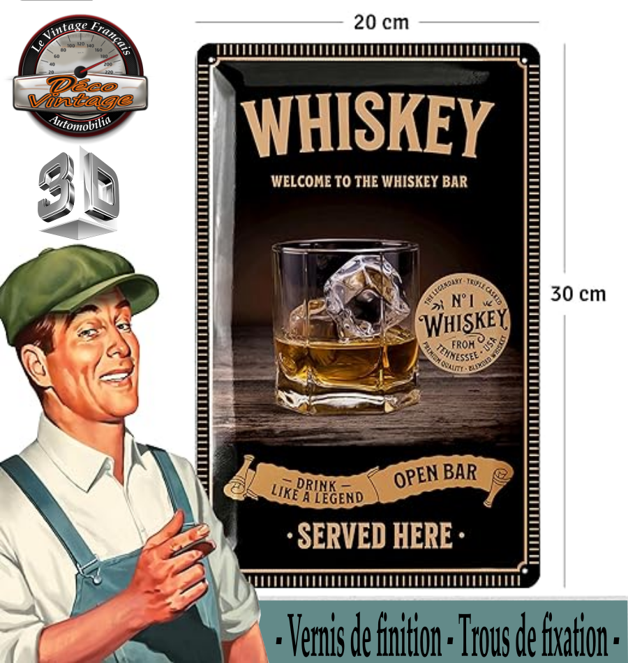 Plaque métal whiskey & cigars 20 x 30 - Les Plaques/Plaques 20x30 cm -  nostalgic-deco