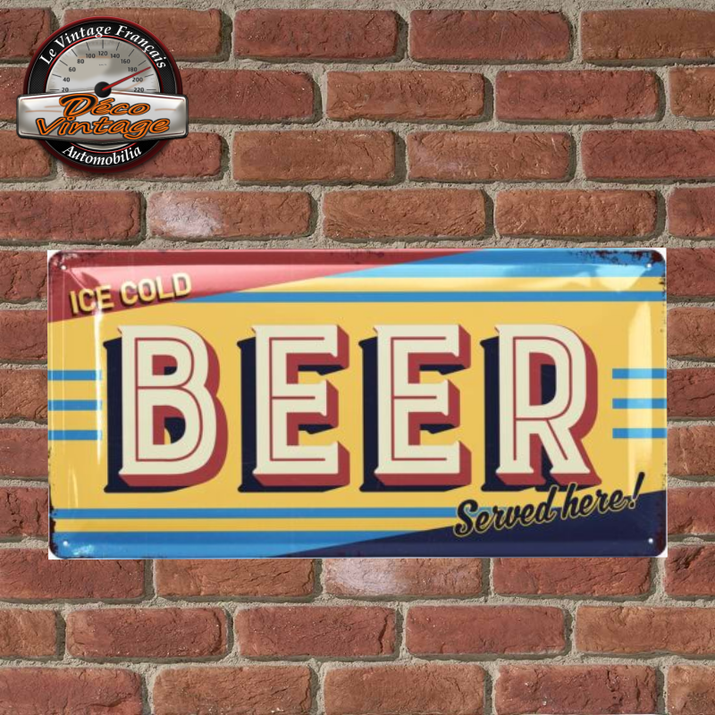 plaque métal cold beer rétro 60s 34x17 cm