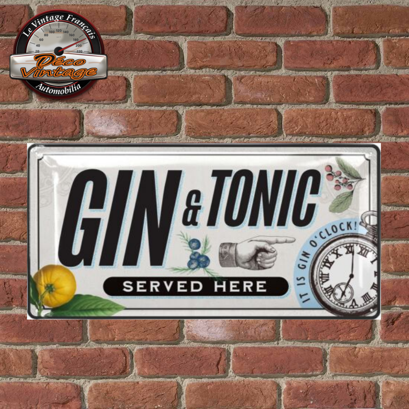 plaque métal gin tonic rétro 60s 34x17 cm
