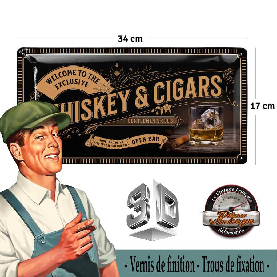 plaque déco de bar rétro whisky cigares