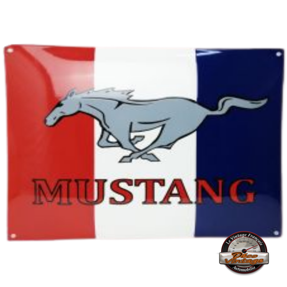 plaque émaillée ford mustang drapeau