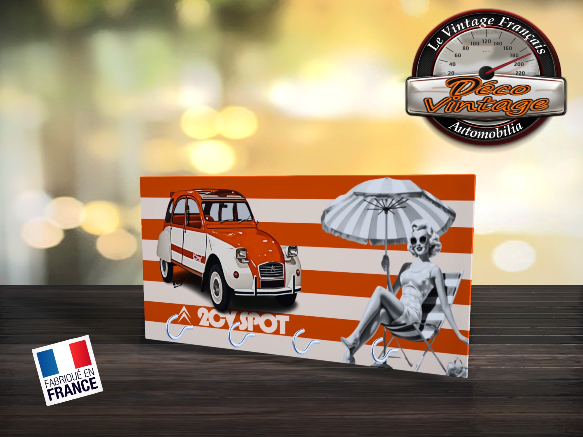 accroche-clés mural citroen 2cv spot rétro