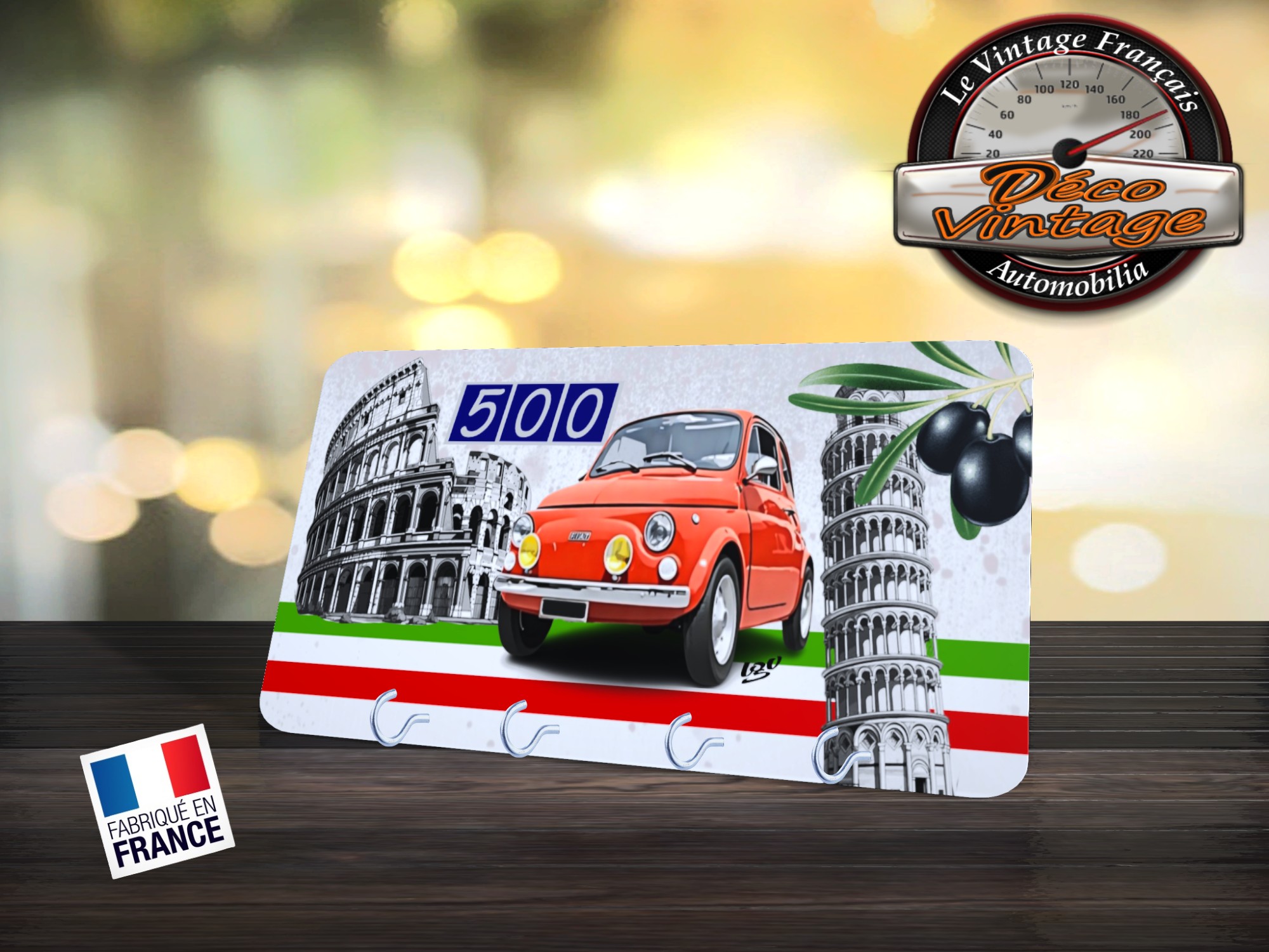 accroche-clés mural fiat 500 rétro