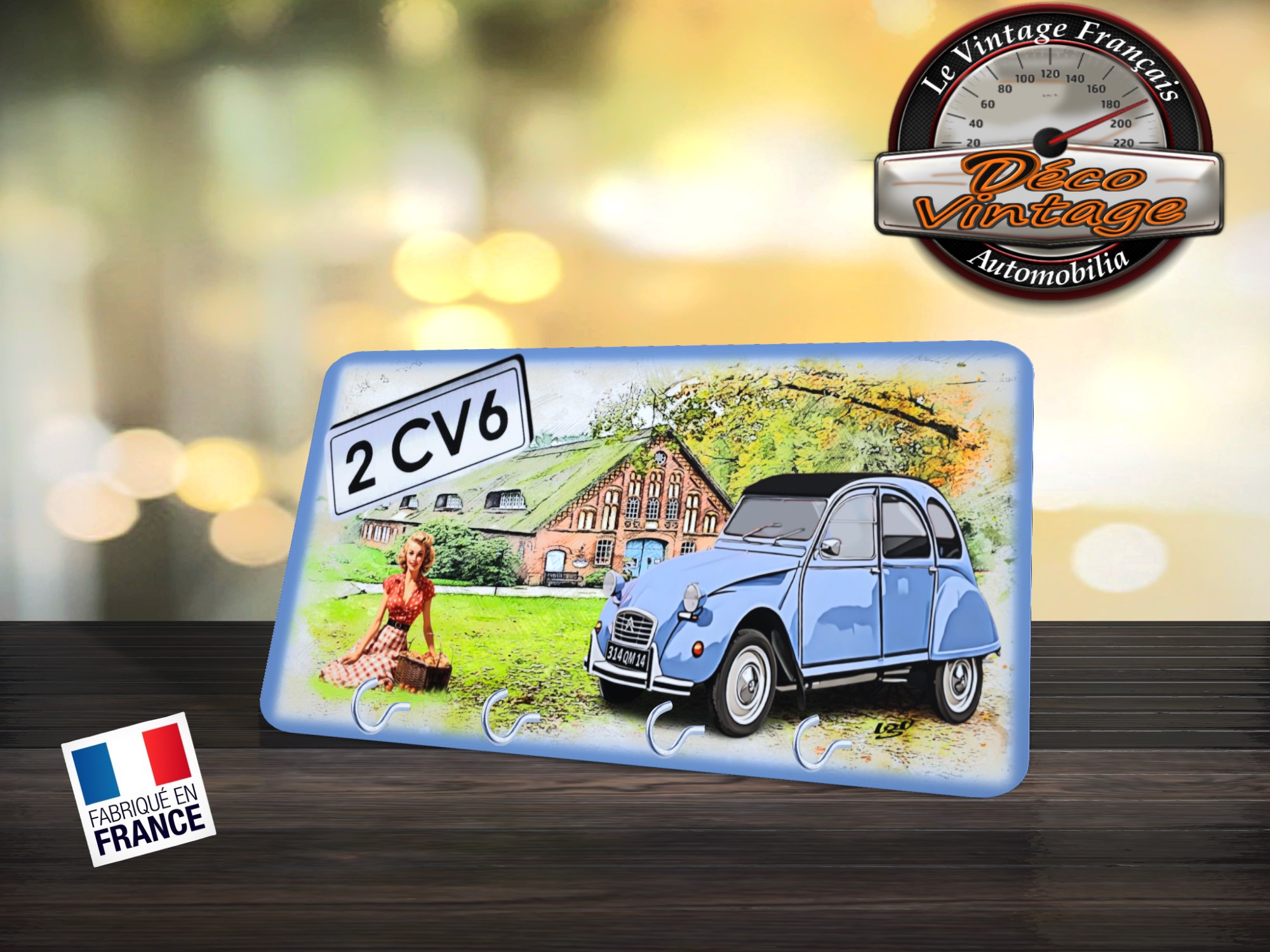 accroche-clés rétro citroen 2cv6 bleue