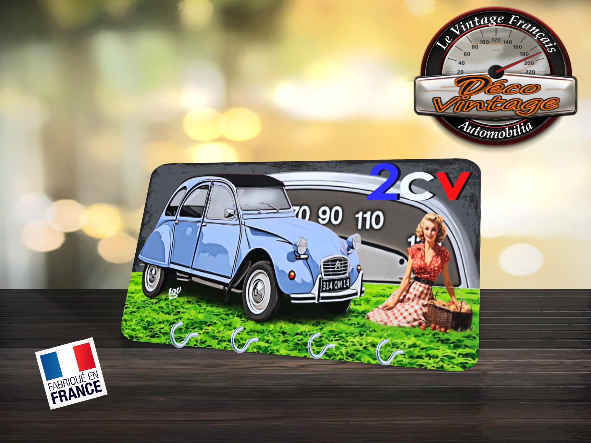 accroche-clés mural citroen 2cv rétro
