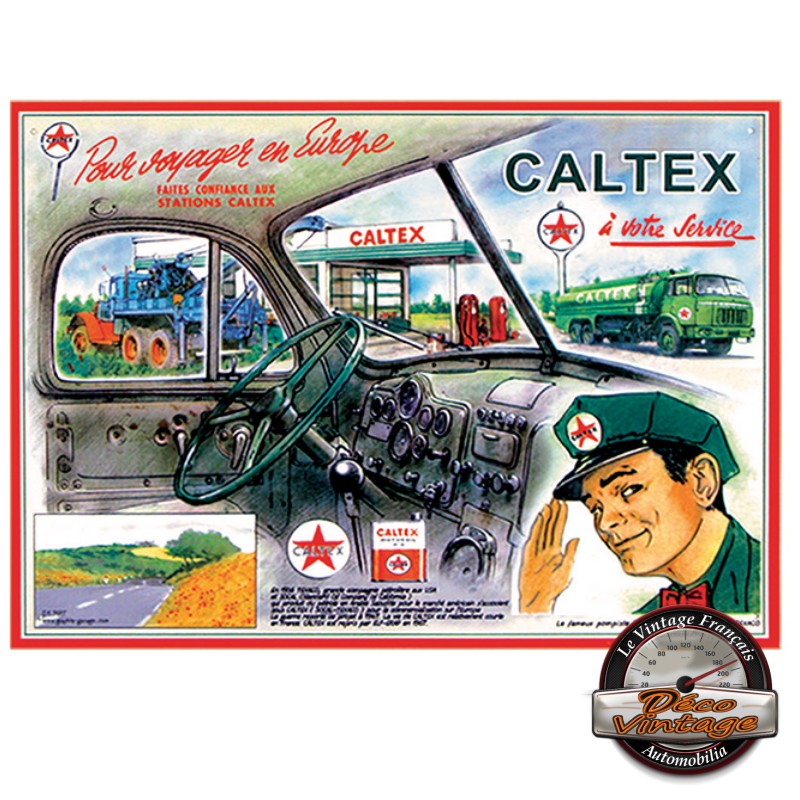 plaque métal rétro station-service caltex