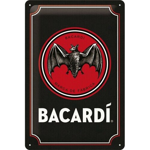 Plaque metal vintage rhum Bacardi effet usé