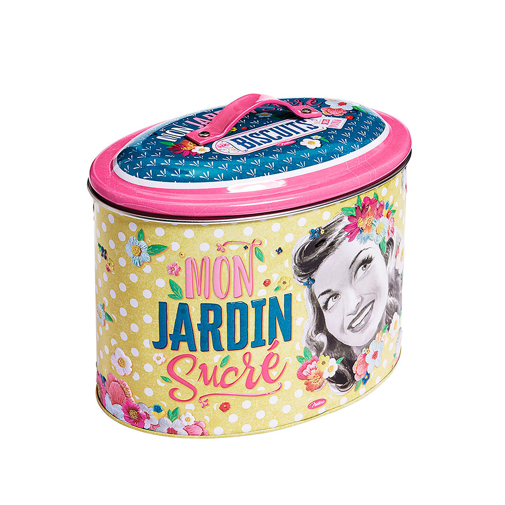 boite métal ovale biscuits retro vintage jardin sucré