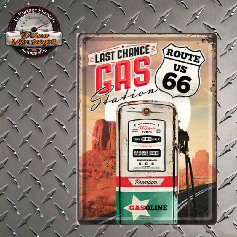 plaque émaillée route 66 gas station nostalgic art