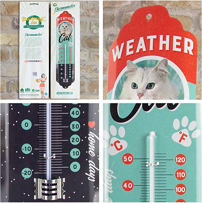 Thermomètre décoratif, mural, artisanal et original motif chat