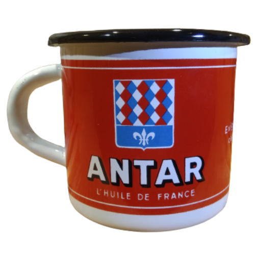 tasse émaillée huiles Antar vintage