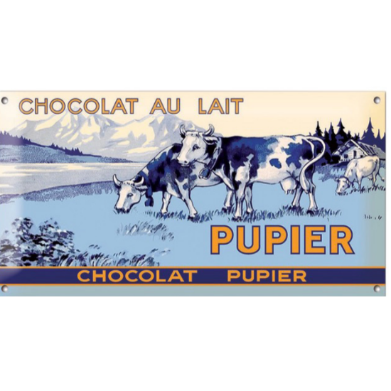 plaque émaillée pupier chocolat vintage