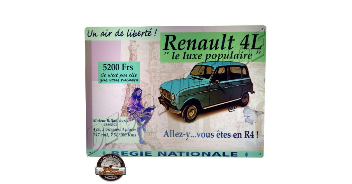 Plaque metal vintage Renault 4L rouge