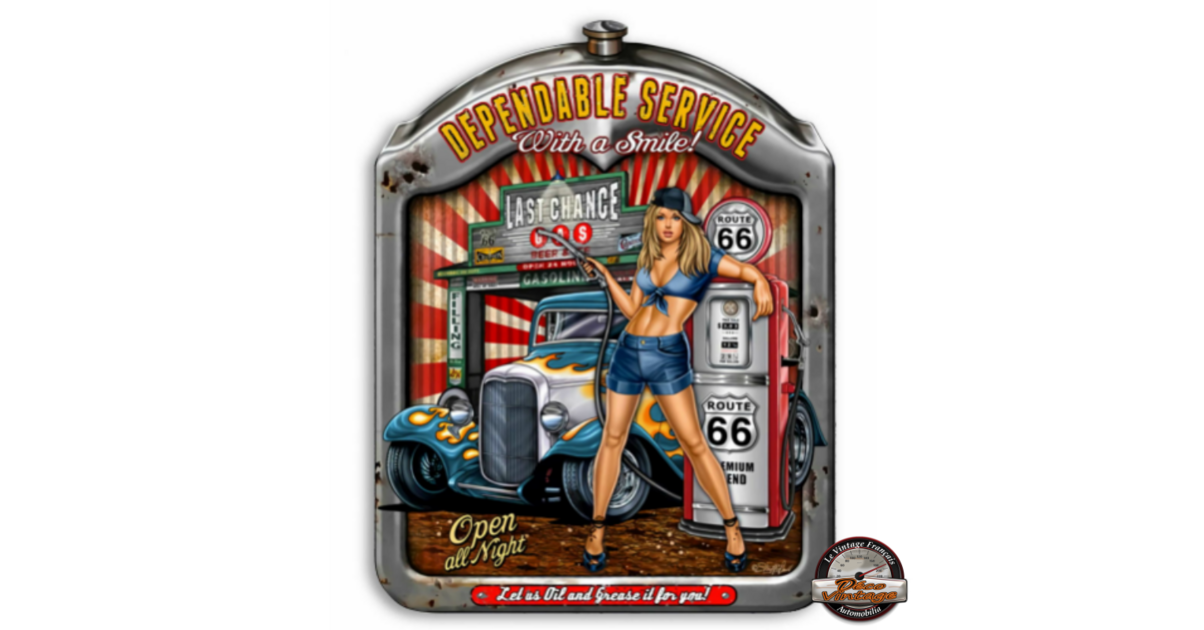 Plaque pin-up pompiste - Déco murale/Plaques vintages