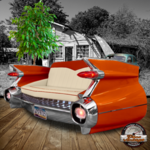 canapé arrière voiture Cadillac eldorado 1959 orange et crème