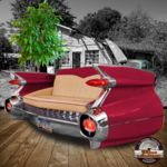 canapé arrière voiture Cadillac eldorado 1959 bordeau et crème