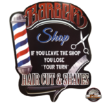 plaque métal en relief barber shop
