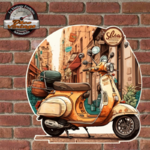 plaque tole scooter ancien dans une rue ditalie