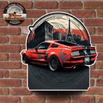 plaque découpée embossée métal ford mustang rouge paris