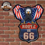 plaque vintage embossée aigle américain route 66